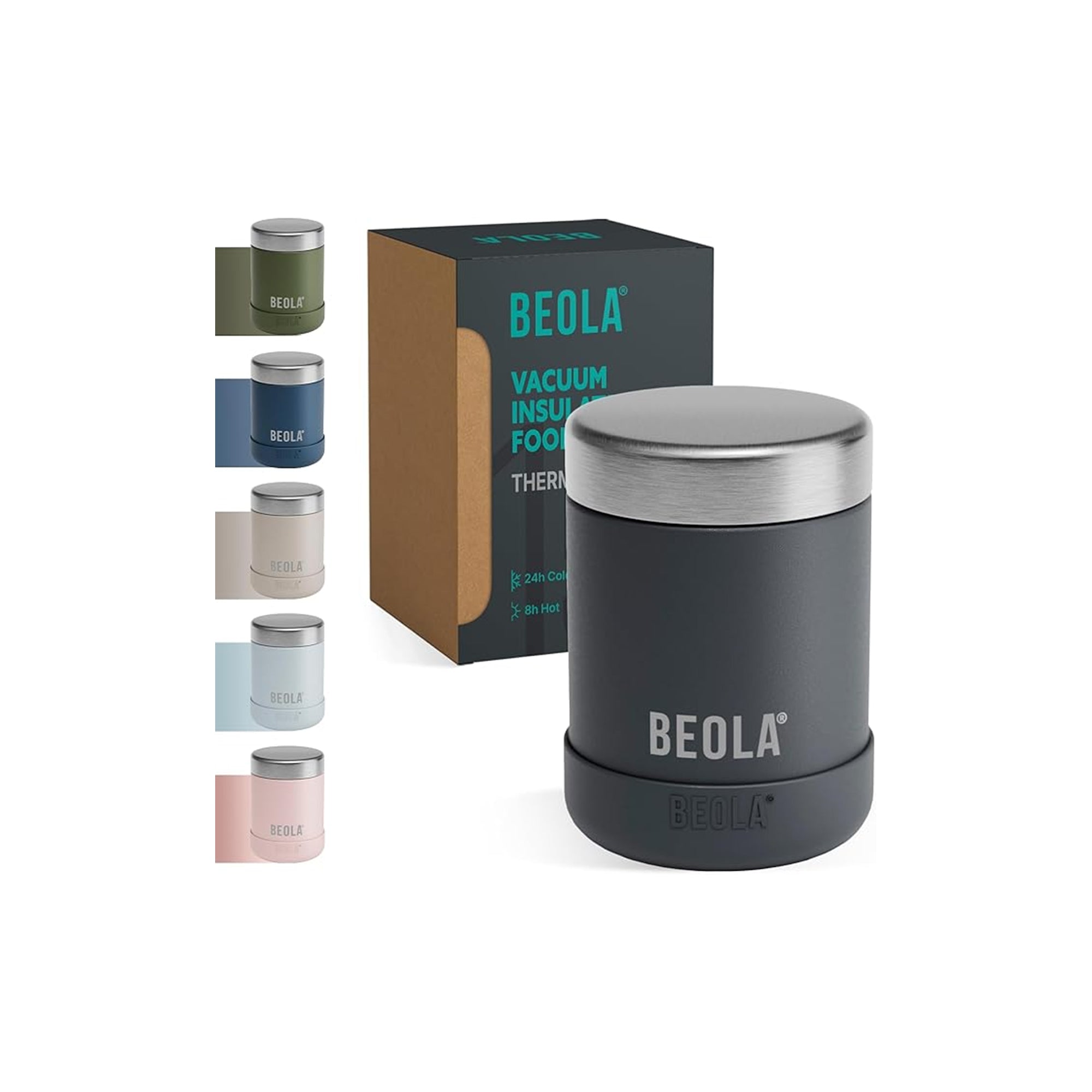 BEOLA 450ml Food Jar Lunch Box Thermos Stainless Steel Double Wall Insulated Travel Food Flask for Kids and Adults, 15oz (Lava Gray)