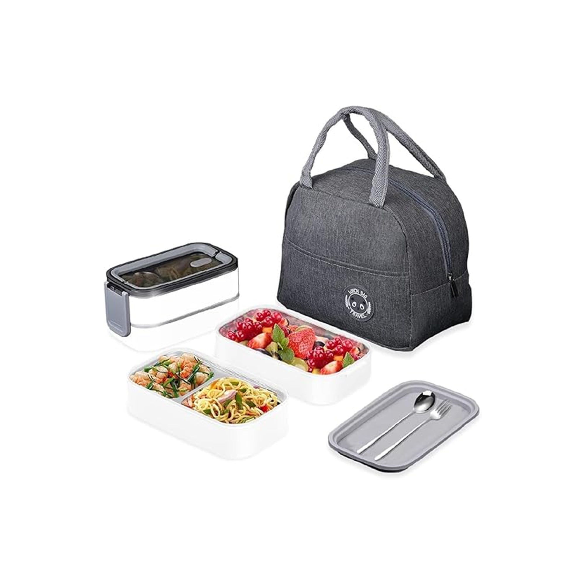 TAPIT Stainless Steel Lunch Box Insulated Bento Box 2 Compartments with Nylon Insulated Bag Grey – Insulated Bento Lunch Box with Compartments & Bag