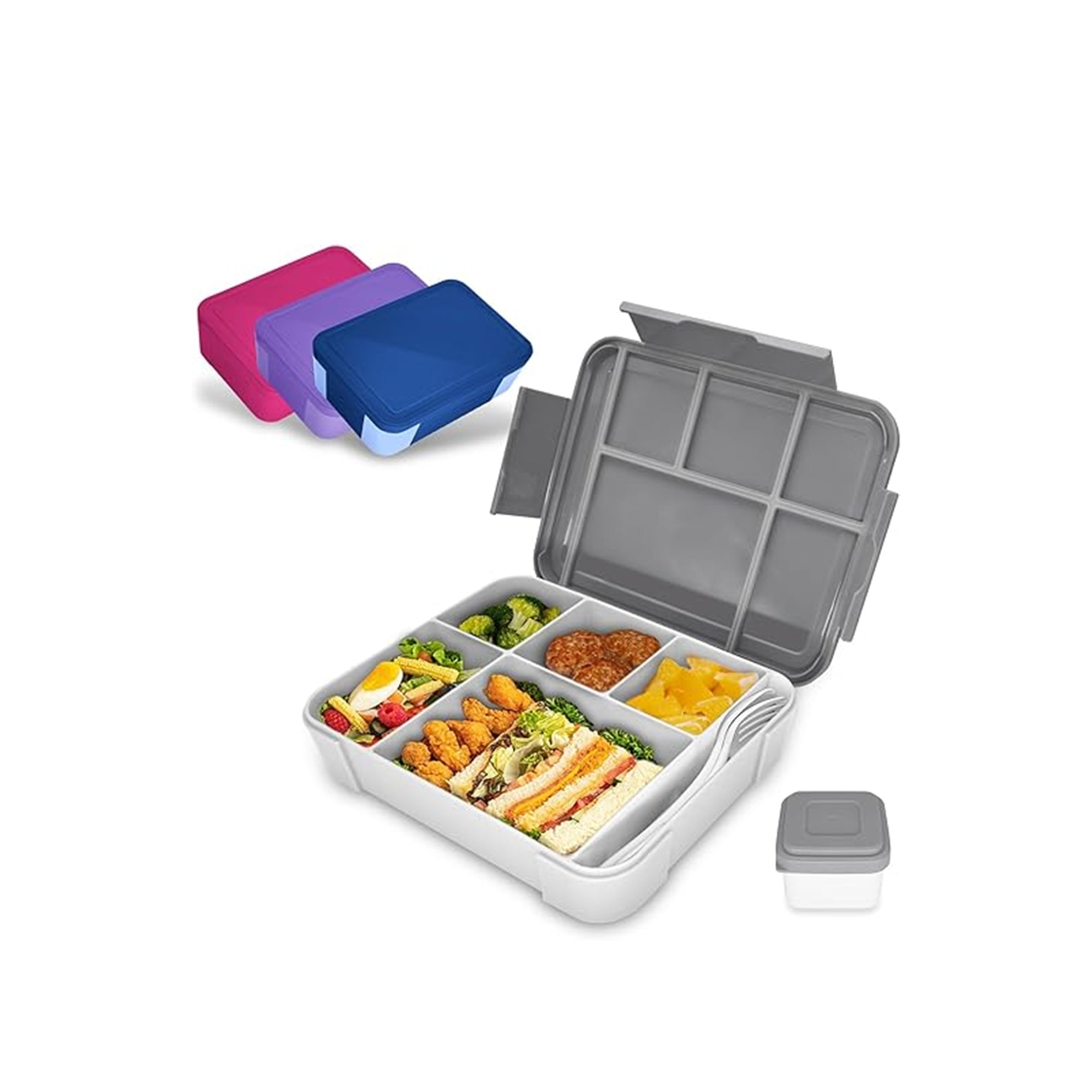 Generic 1330 ml Rectangular Lunch Box with 4 Compartments Grey Leak-proof Microwave Dishwasher Safe – 4-Compartment Leakproof Bento Lunch Box
