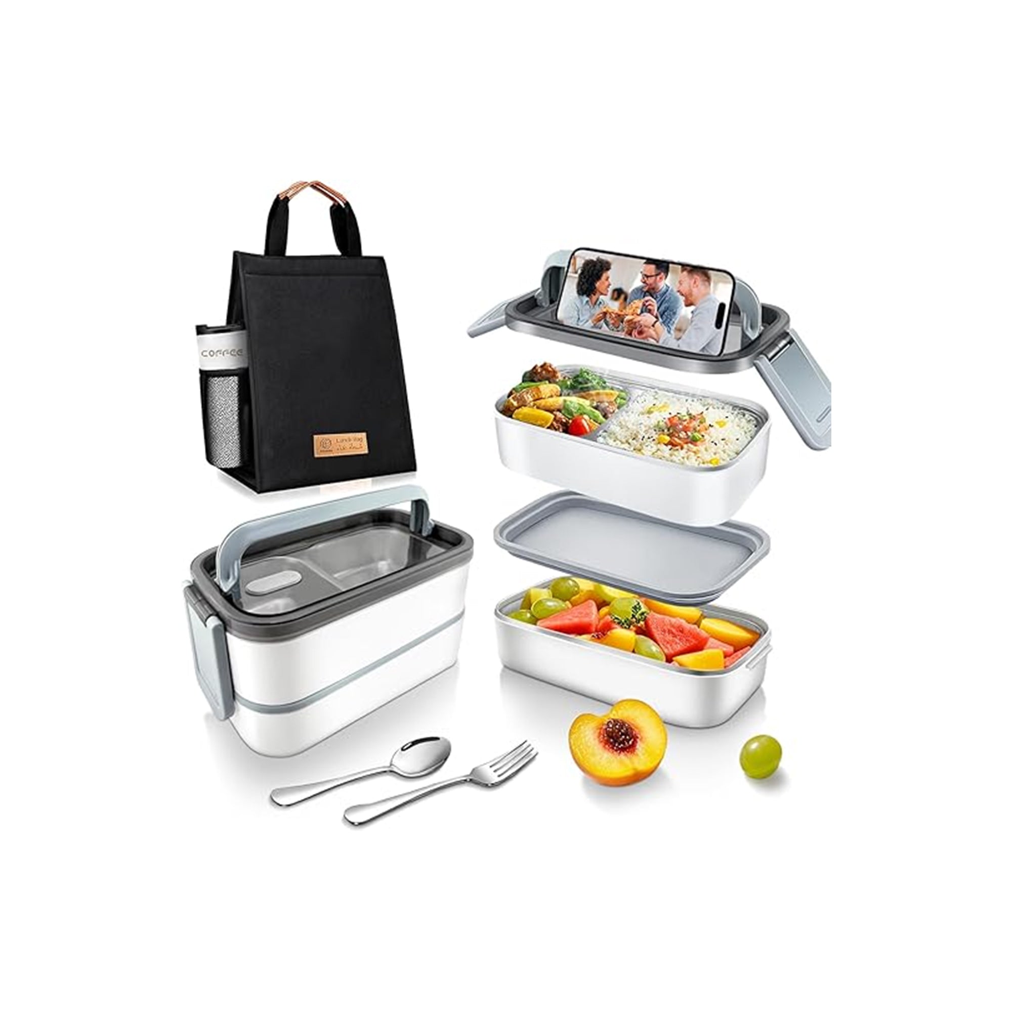 Stainless Steel Lunch Box 1400ml Double Layer Microwave Safe Bento Box 304 Leakproof with Thermal Bag & Cutlery – Double Layer Insulated Bento Lunch Box Set