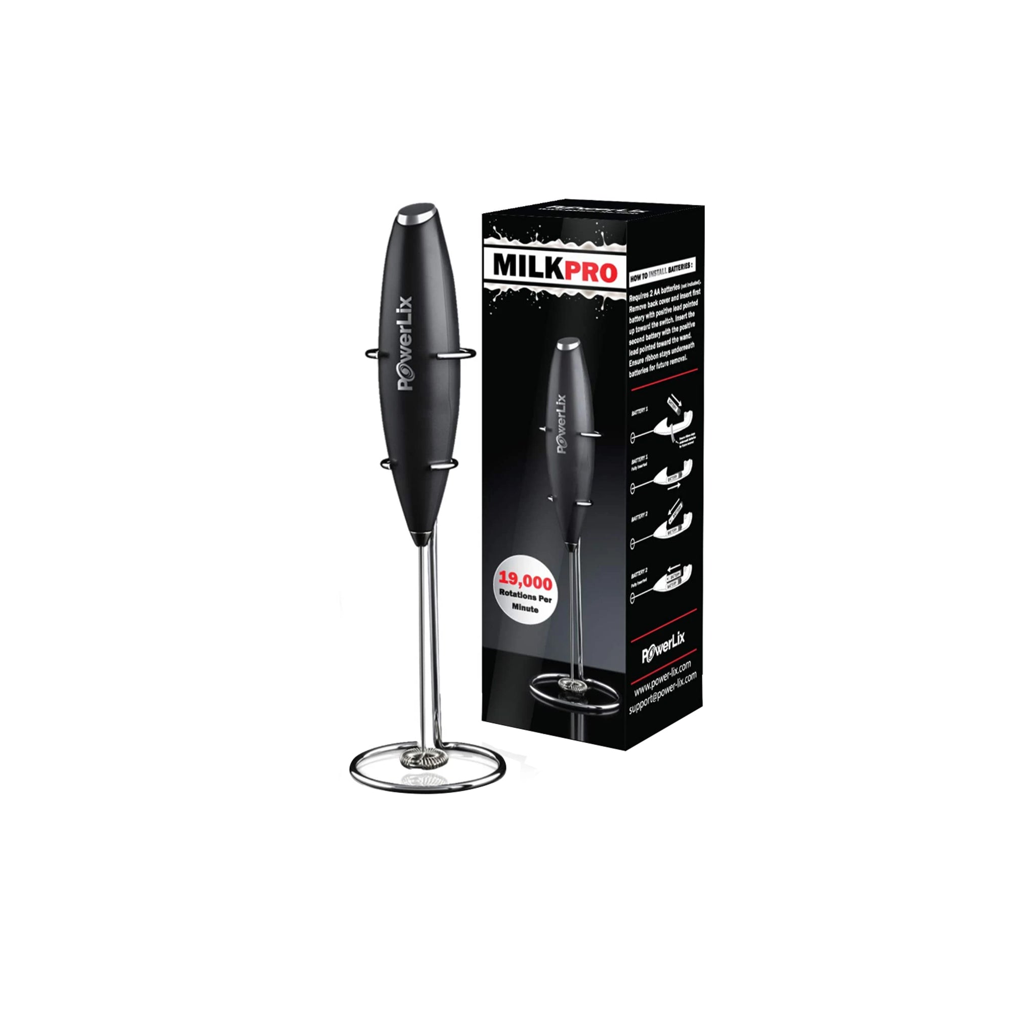 PowerLix Handheld Electric Milk Frother – 19000RPM Mini Coffee Foam Maker with Stainless Steel Stand (15–20s Fast Frothing)