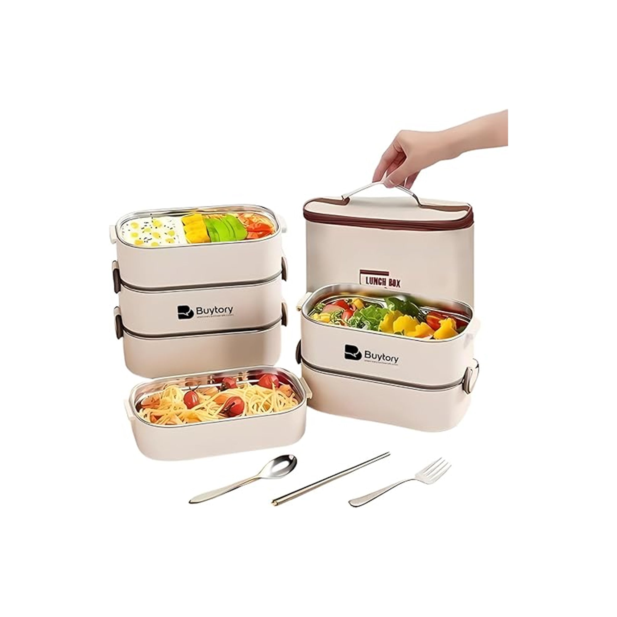 Large Bento Box Adult Lunch Box 74 Oz 3 Dividers with Lunch Bag Fork Spoon Microwave Dishwasher Safe – High-Capacity Bento Lunch Box with Bag & Utensils