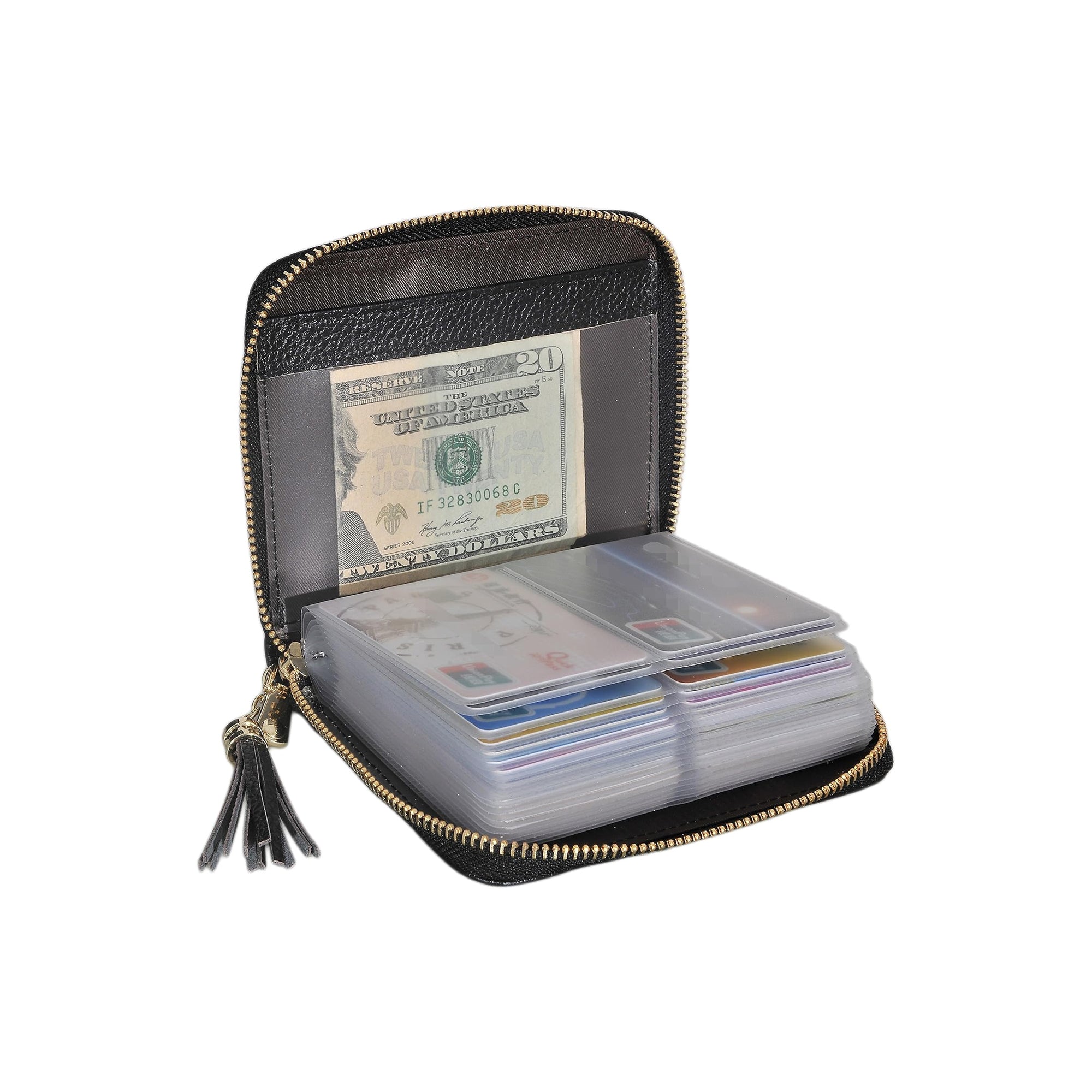 Easyoulife Women’s Credit Card Holder Wallet – RFID Blocking Leather Zip Card Case Compact Slim Wallet (Black)