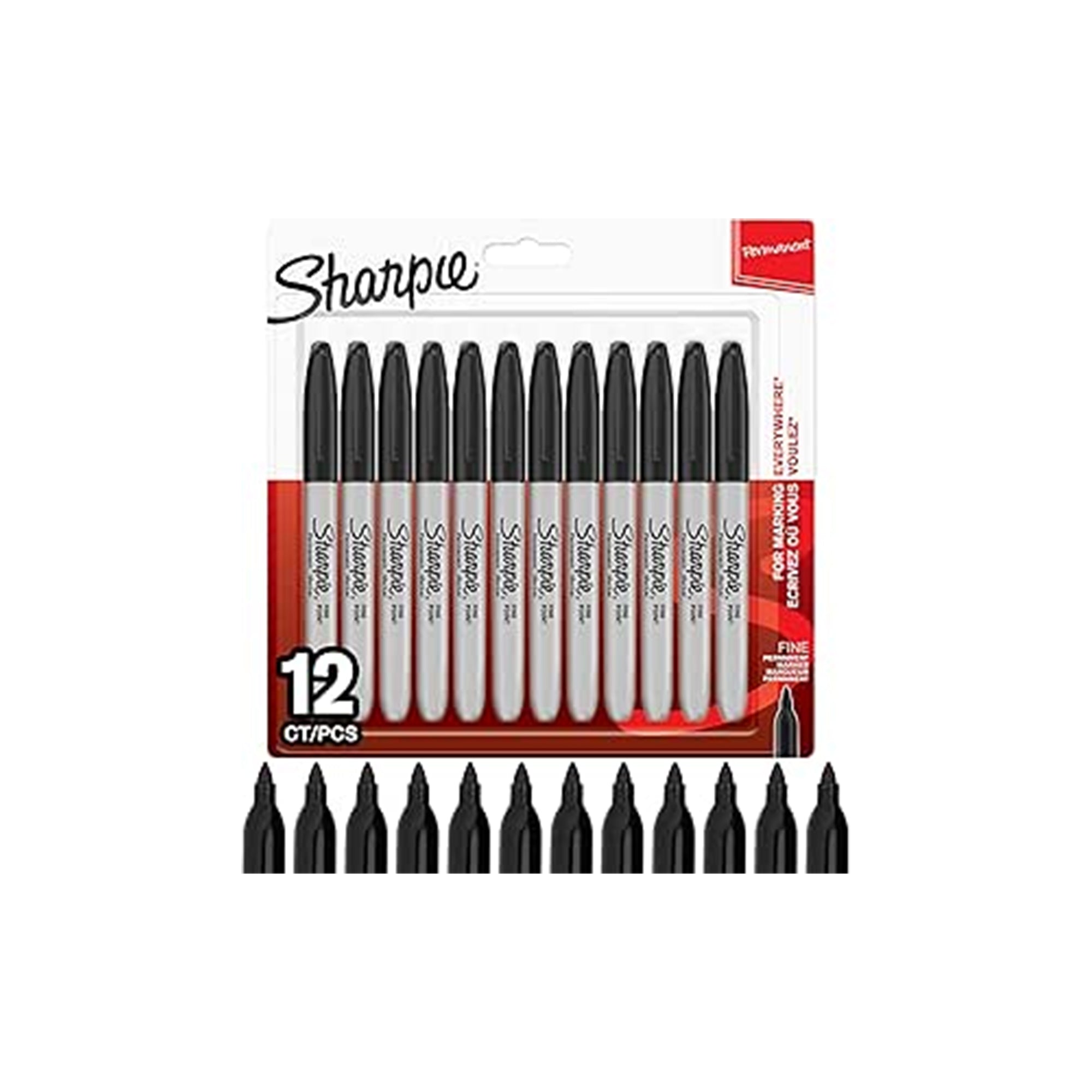 Sharpie Permanent Markers Fine Point Black 12 Count – Fine Point Permanent Marker Pack (Black)