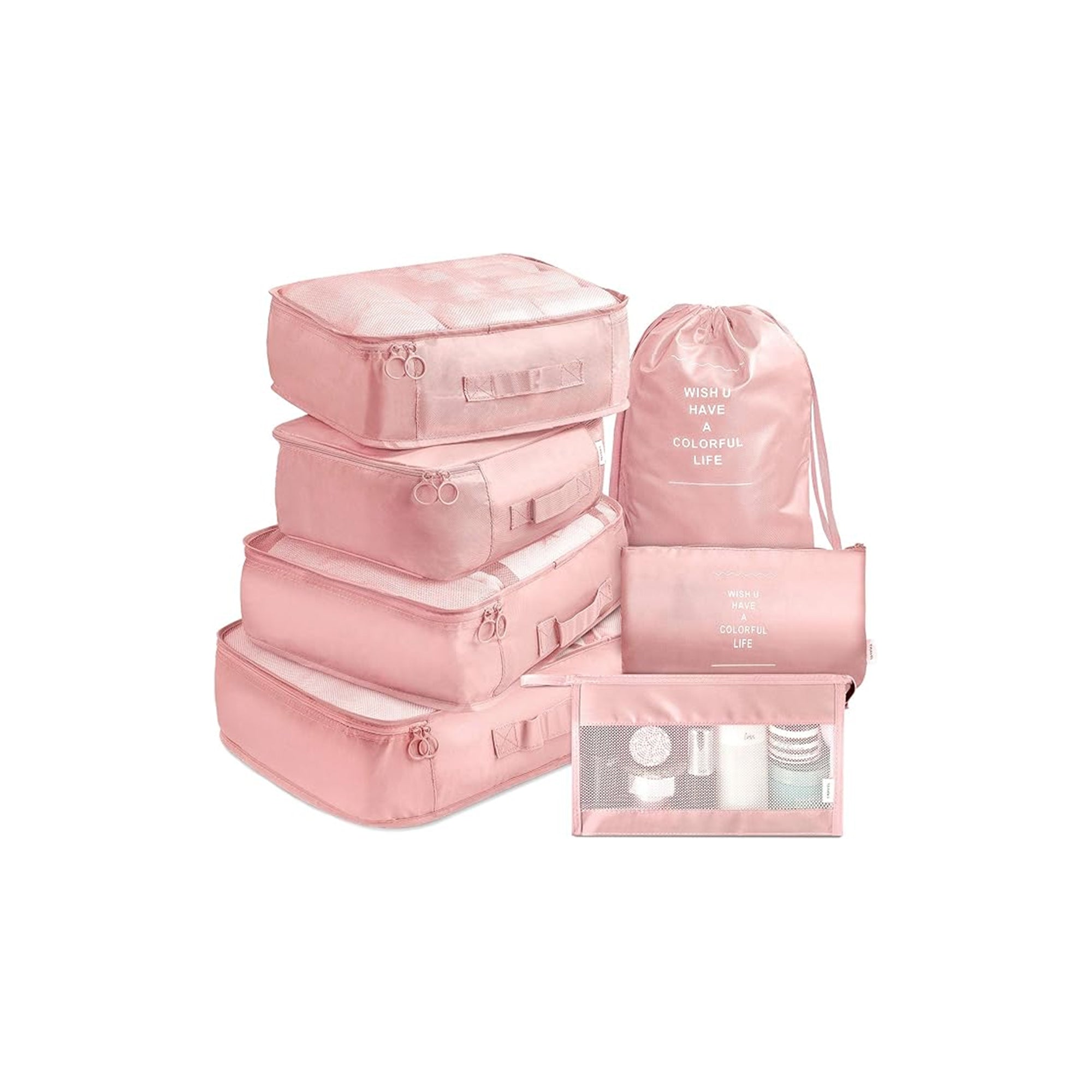 VAGREEZ 7 Pcs Packing Cubes Travel Luggage Organizer Set with Toiletry Bag – Lightweight Compression Packing Bags, Pink