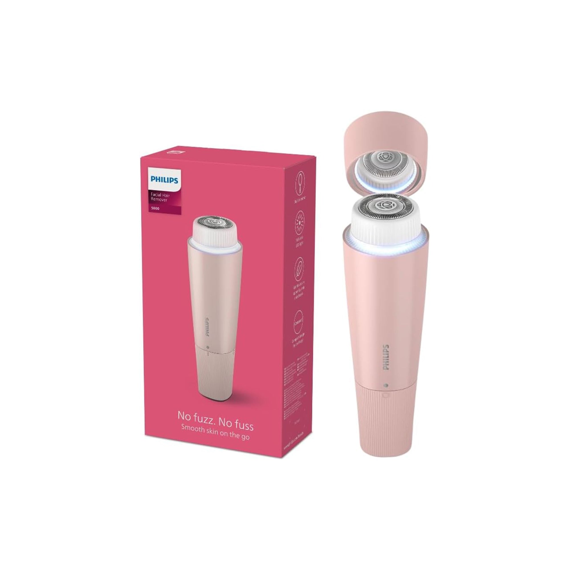 Philips 5000 Series Facial Hair Remover – BRR454/00, Smooth Skin On-the-Go Device for Upper Lip, Chin, and Cheeks, Lychee Pink