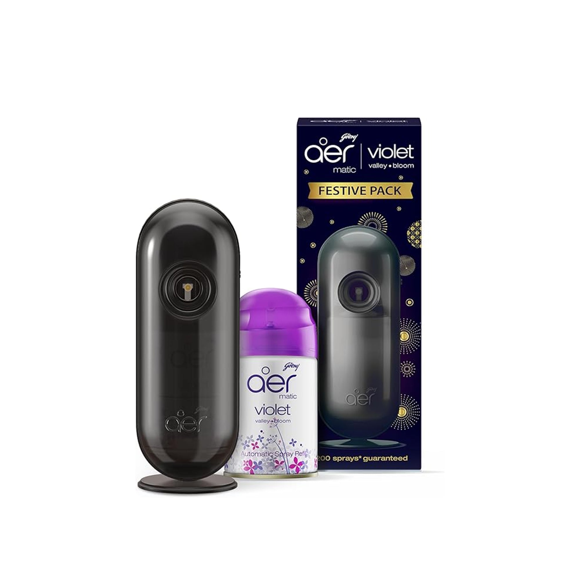 Godrej aer Matic Automatic Air Freshener Spray Kit – Violet, 225 ml, Auto Spray with Flexi Control for Continuous Room Freshening