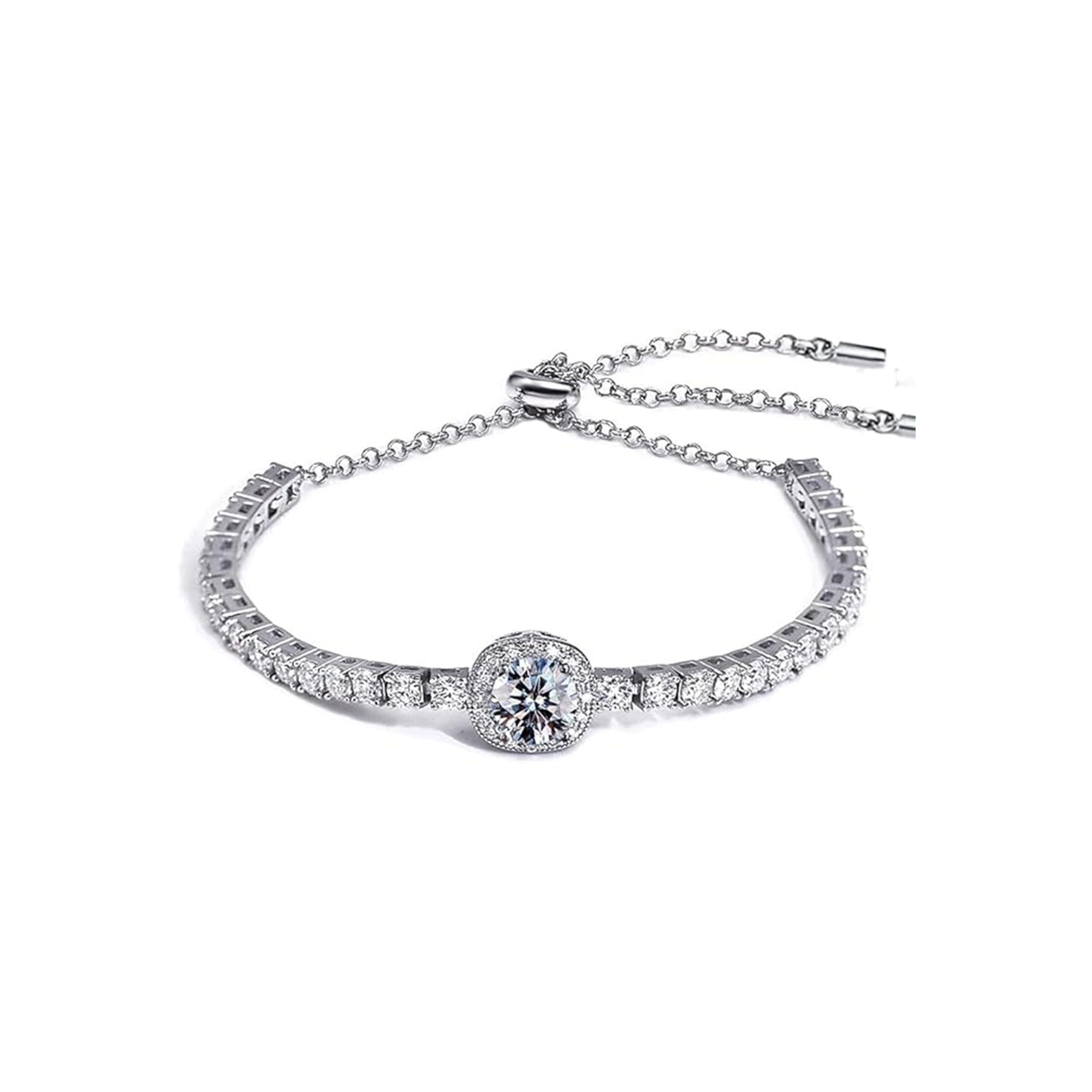 Moissanite Tennis Bracelet 2CT 8mm – Lab-Created Moissanite Diamonds, Rhodium-Plated Adjustable Silver and White Gold Bracelet for Women, Elegant Jewelry Gift