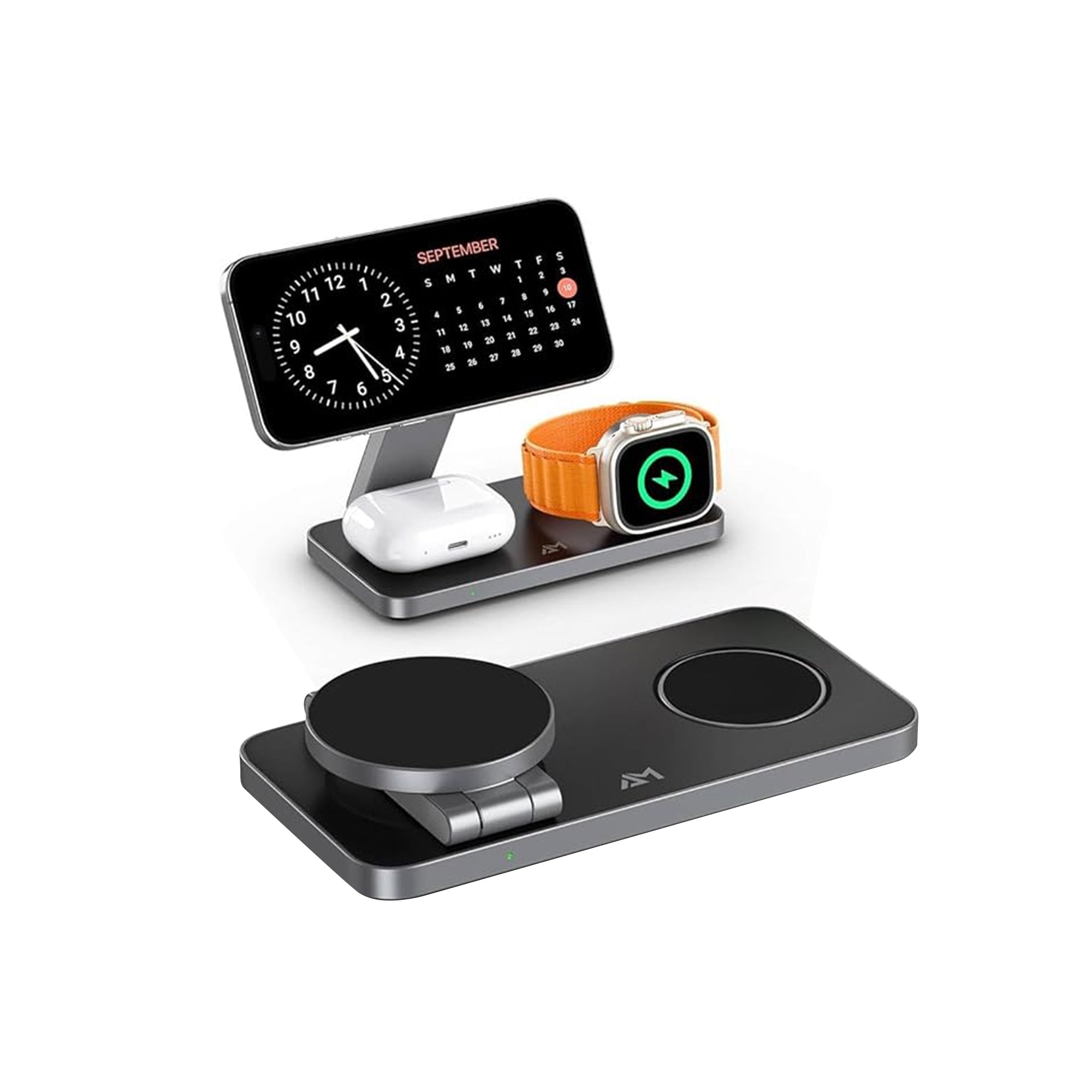 Foldable 3-in-1 Wireless Charging Station – Magnetic MagSafe-Compatible Charger Stand for iPhone 16/15/14/13/12 Series, Apple Watch, and AirPods Pro, Black