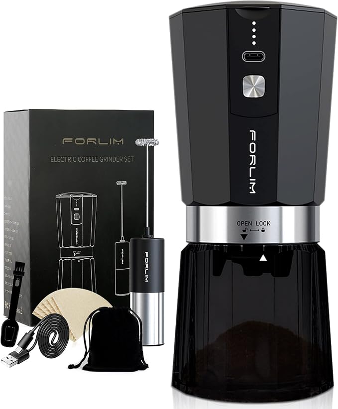 FORLIM Portable Wireless Electric Coffee Grinder, Small Conical Auto Coffee Grinder for Coffee Beans, 2 x 800 mAh USB Rechargeable Batteries, with Multi Grind Settings, 50 g (with Travel Bag)