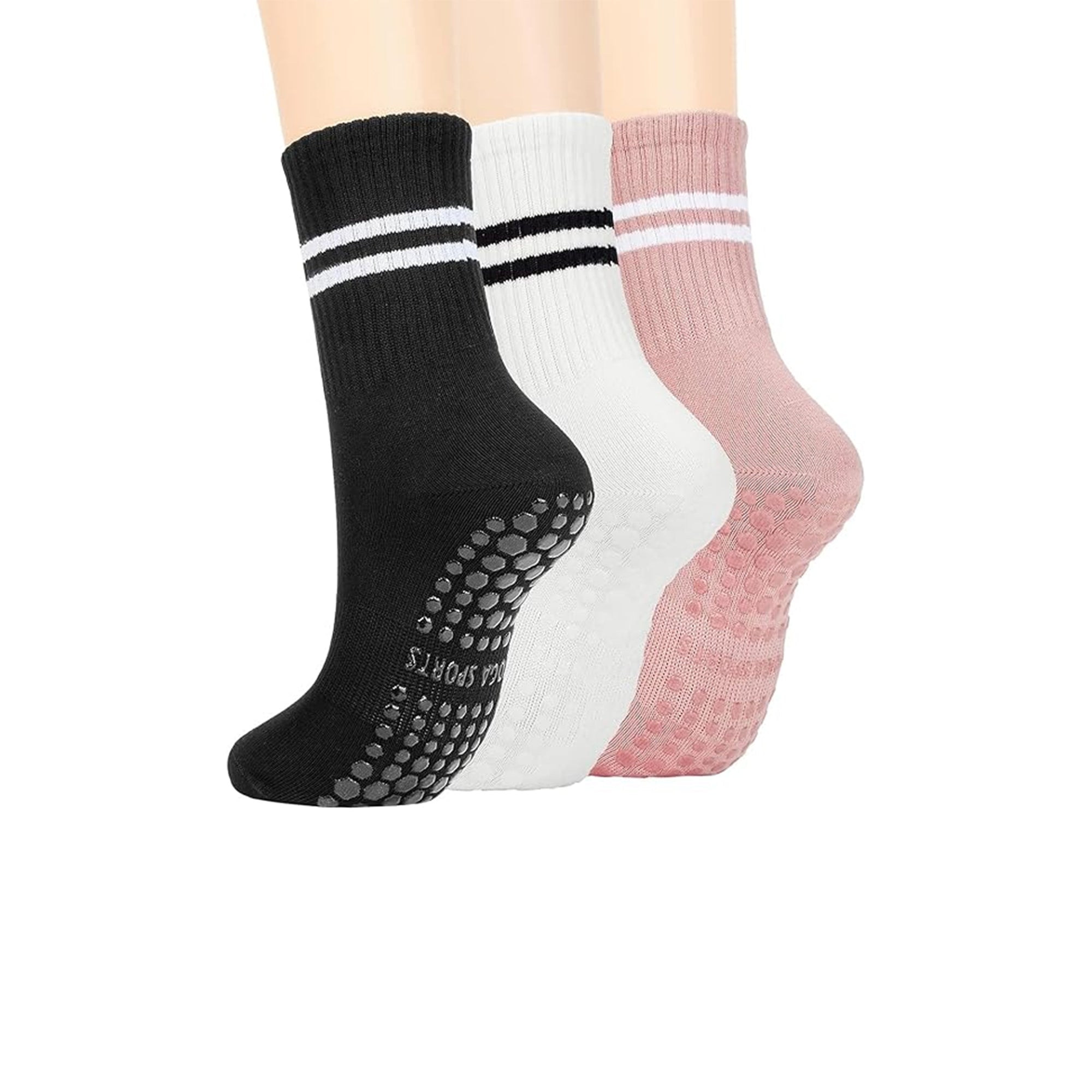 3 Pairs Sticky Grip Pilates Yoga Socks for Women – Non-Slip Anti-Skid Socks for Reformer, Barre, Ballet Dance and Workout with Extra Traction