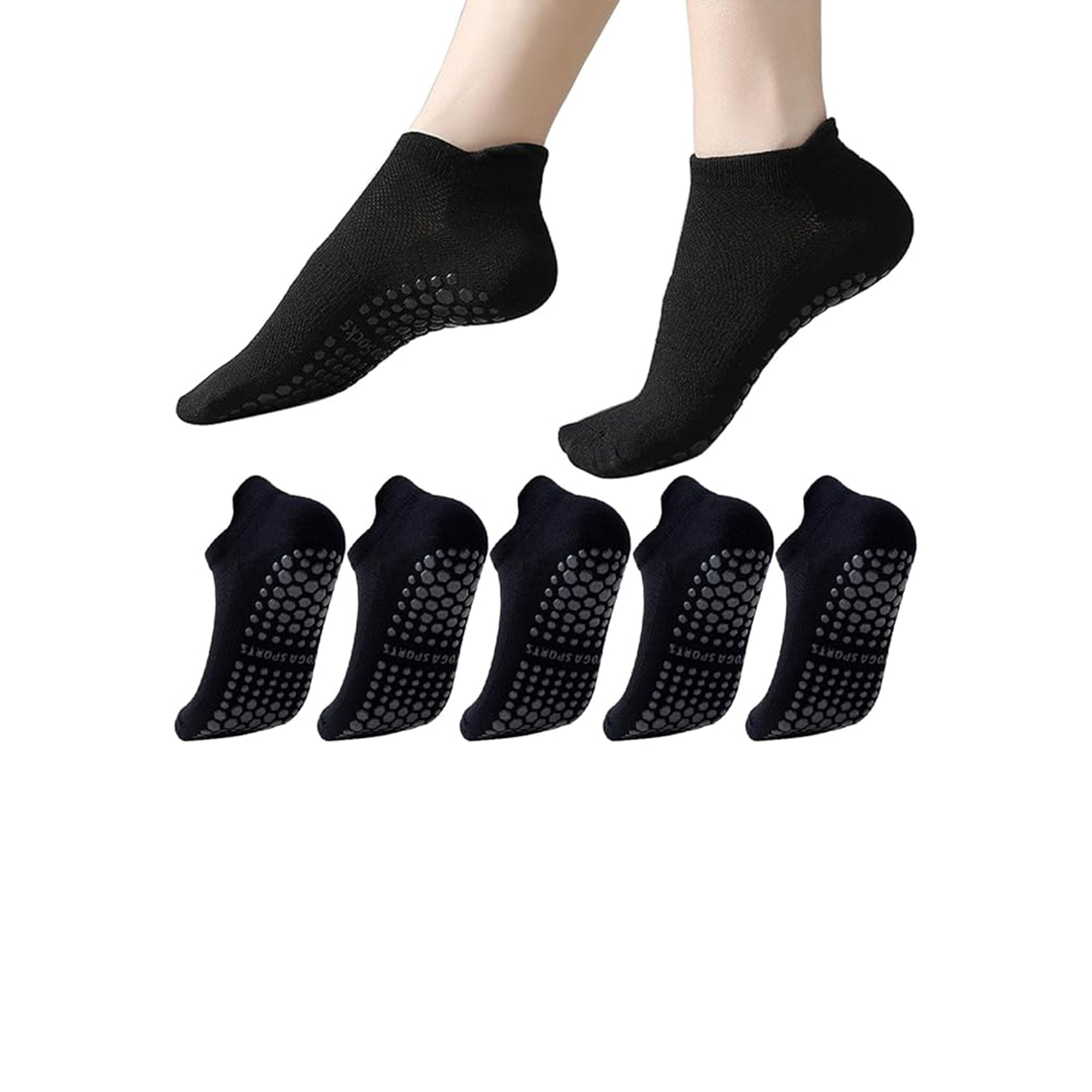 5 Pairs Grip Pilates Socks for Women – Non-Slip Yoga Athletic Ankle Socks for Barre, Ballet, Gym and Workout