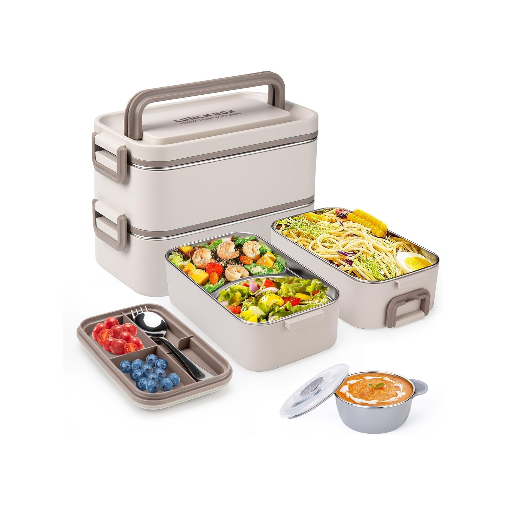 Reabulun Bento Box 2-Layer Stainless Steel Lunch Box 2L – Stackable 304 Food Container for Adults & Kids | Leak-Resistant Portable Meal Prep Box