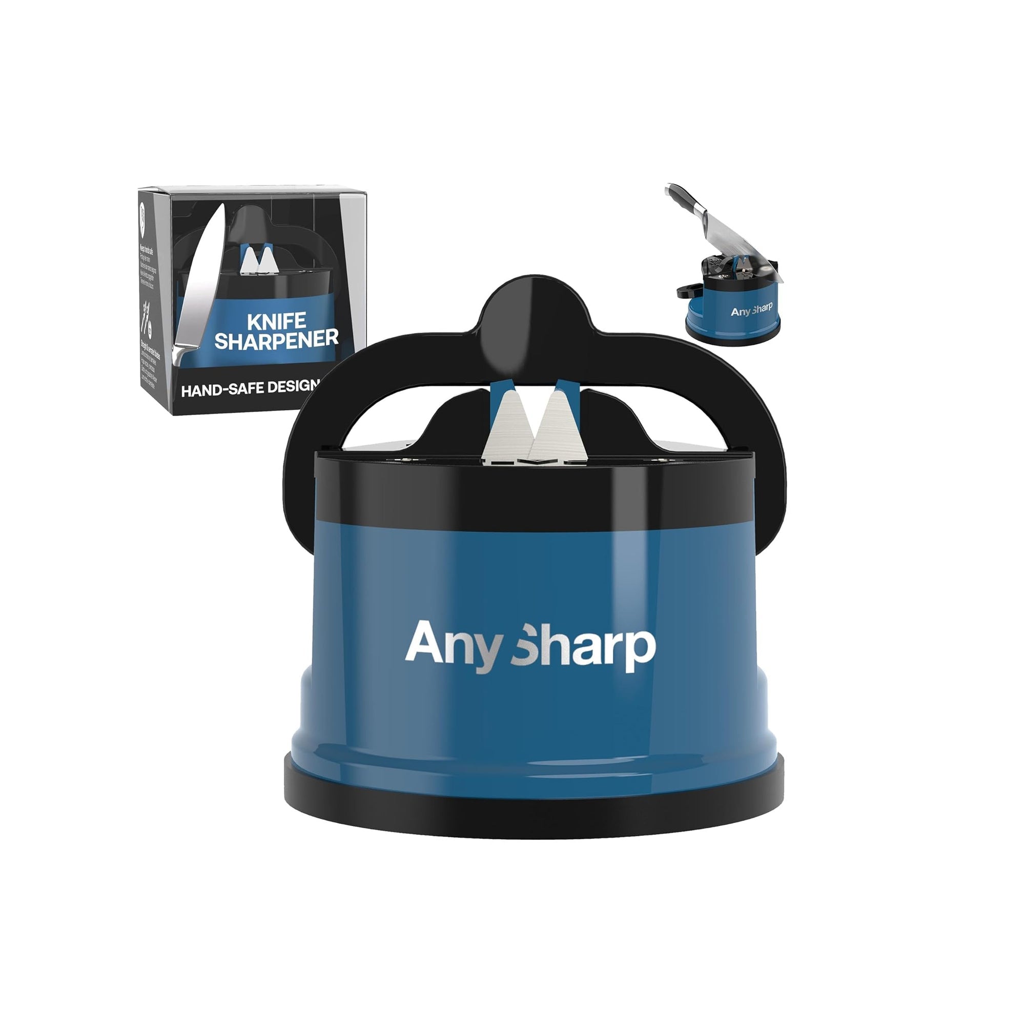AnySharp Hands-Free Knife Sharpener – PowerGrip Suction Base with 20° Pre-Set Angle | Easy Kitchen Knife Sharpening Tool for All Blades