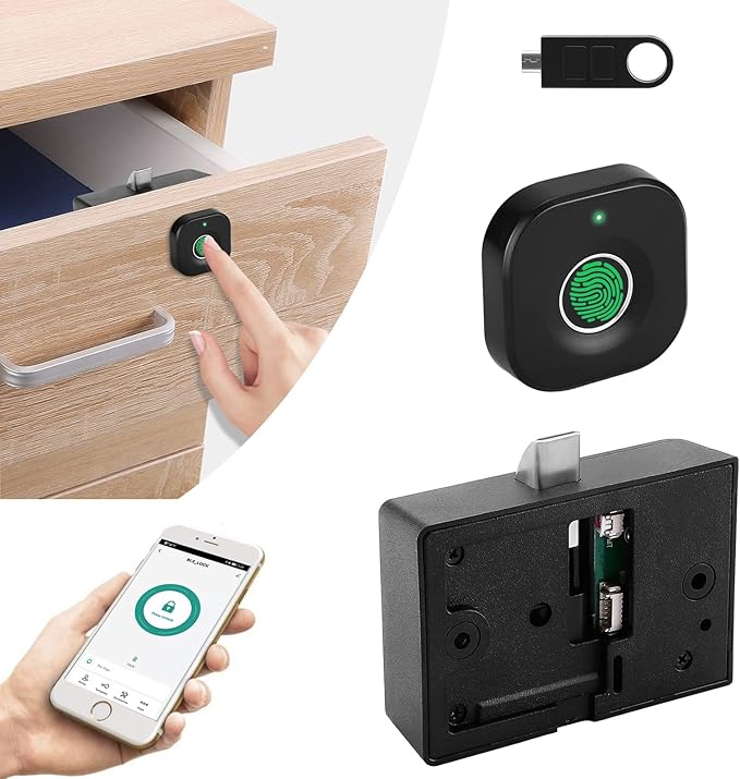Bluetooth Fingerprint Cabinet Lock Ÿ?? Smart Biometric Keyless Lock for File Drawers, Wardrobes, and Child Safety