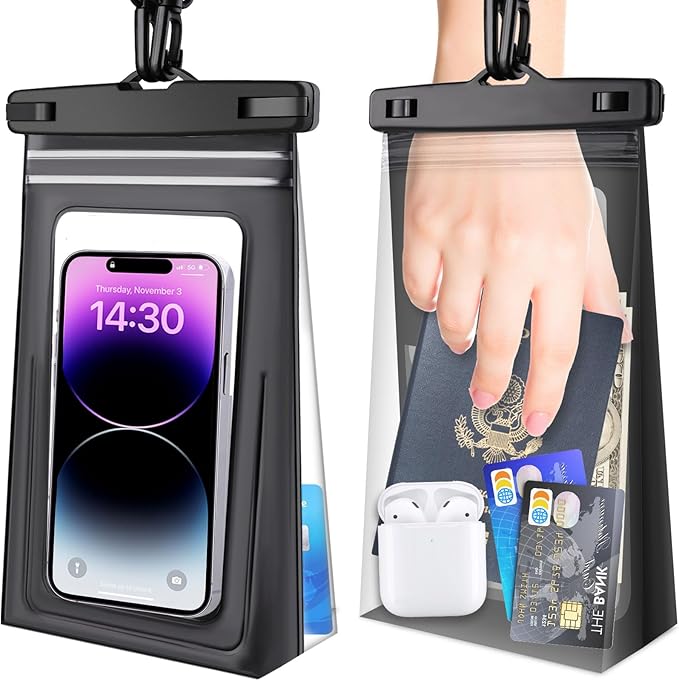 [Zip Lock] 2-Pack 9" Waterproof Floating Phone Pouches - Universal for iPhone & Samsung