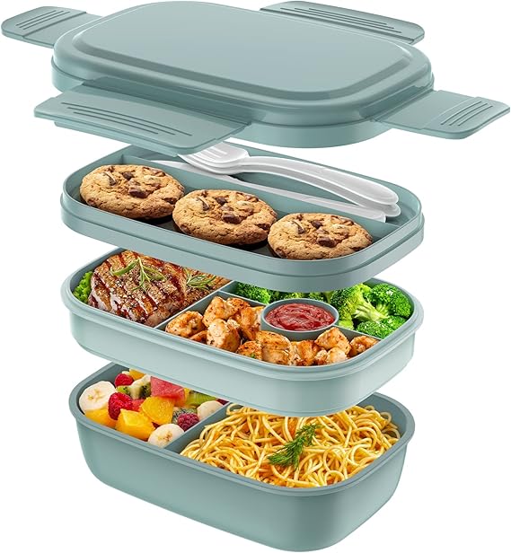 Bento Box Adult Lunch Box Ÿ?? 3 Stackable Containers with Utensil Set, Leak-Proof, Minimalist Design