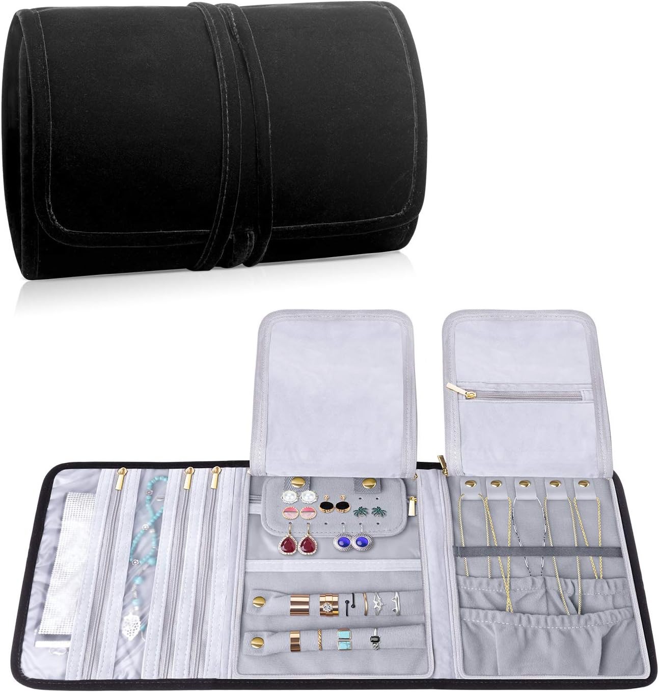 Teamoy Velvet Travel Jewelry Roll Ÿ?? Compact Organizer for Necklaces, Earrings, Bracelets & Rings