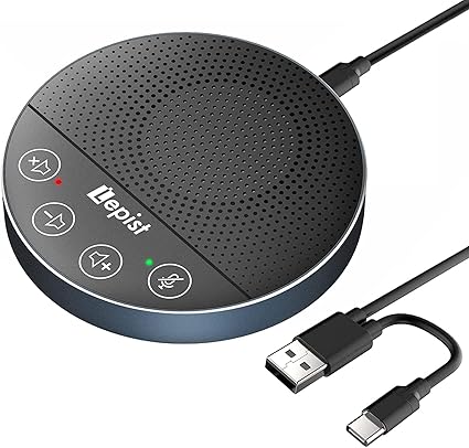 مكبر صوت مؤتمرات USB LE2103 من Lepist مع ميكروفون متعدد الاتجاهات 360 درجة وميكروفون مدمج