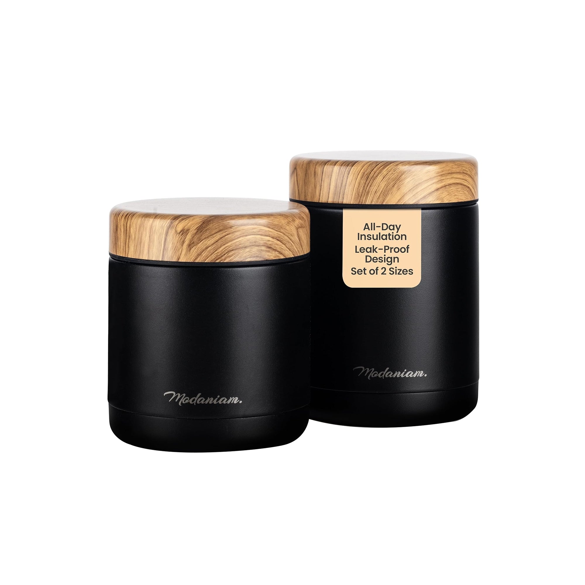 Modaniam Stainless Steel Insulated Food Jar Set of 2 (16oz + 12oz) – Wide Mouth Thermos for Hot & Cold Food, Soup Lunch Containers