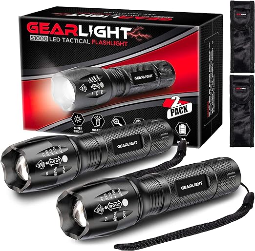 GearLight Handheld Flashlight Ÿ?? Black, Compact 6.1 x 1.6 x 1.6 Inches