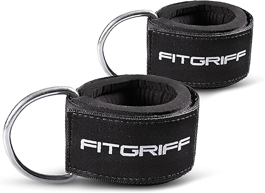 Fitgriff Ankle Straps for Cable Machines Heavy Padded Ankle Cuffs 2 Pieces Black