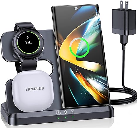 ZUBARR 3-in-1 Wireless Charging Station Ÿ?? Fast Charger Dock for Samsung & Android Devices