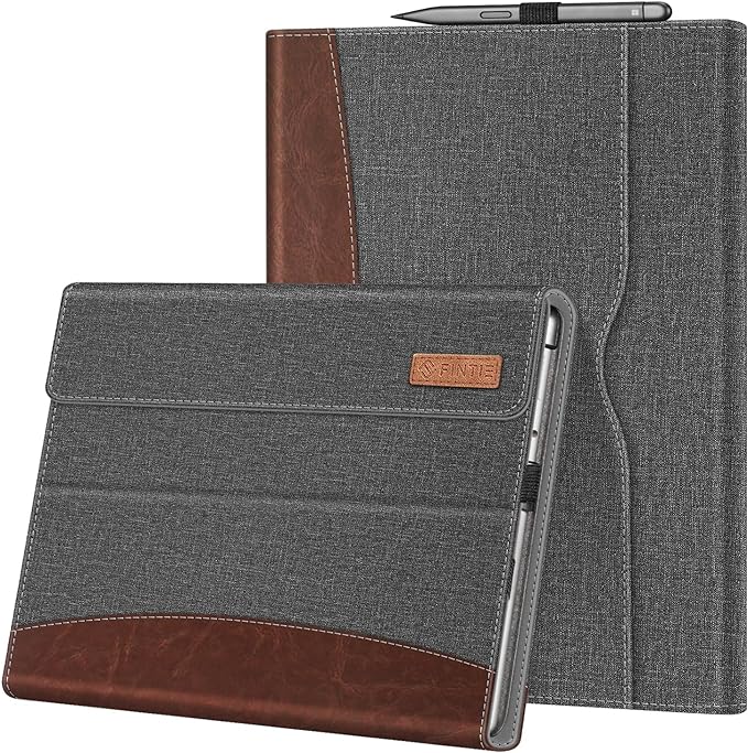 Fintie Multi-Angle Viewing Portfolio Case for 13" Microsoft Surface Pro 8 (2021) Ÿ?? Gray/Brown Ÿ?? Type Cover Compatible with Pocket & Stylus Holder
