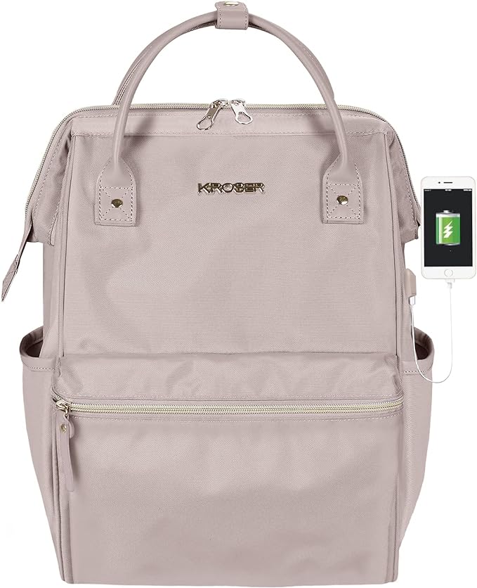 KROSER Laptop Backpack 15.6 inch Work Laptop Backpack for Women with USB Port Water Repellent for Travel/Business/College/Women/Men Dusty Pi