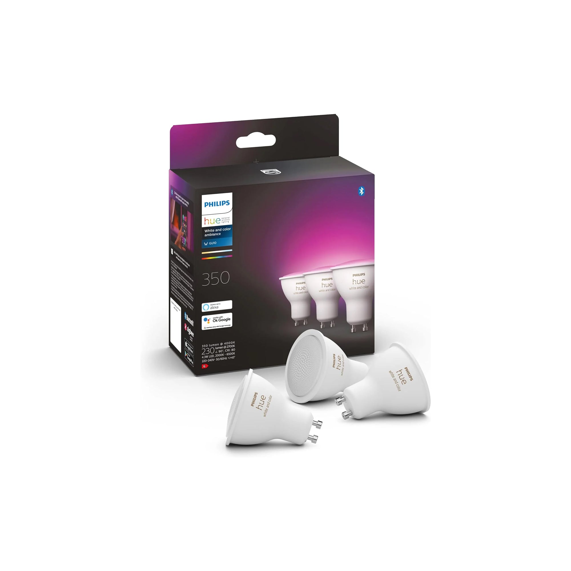 Philips Hue White & Color Ambiance GU10 LED Spotlight Ÿ?? 3 Pack, 350 Lumens, Smart Home Compatible