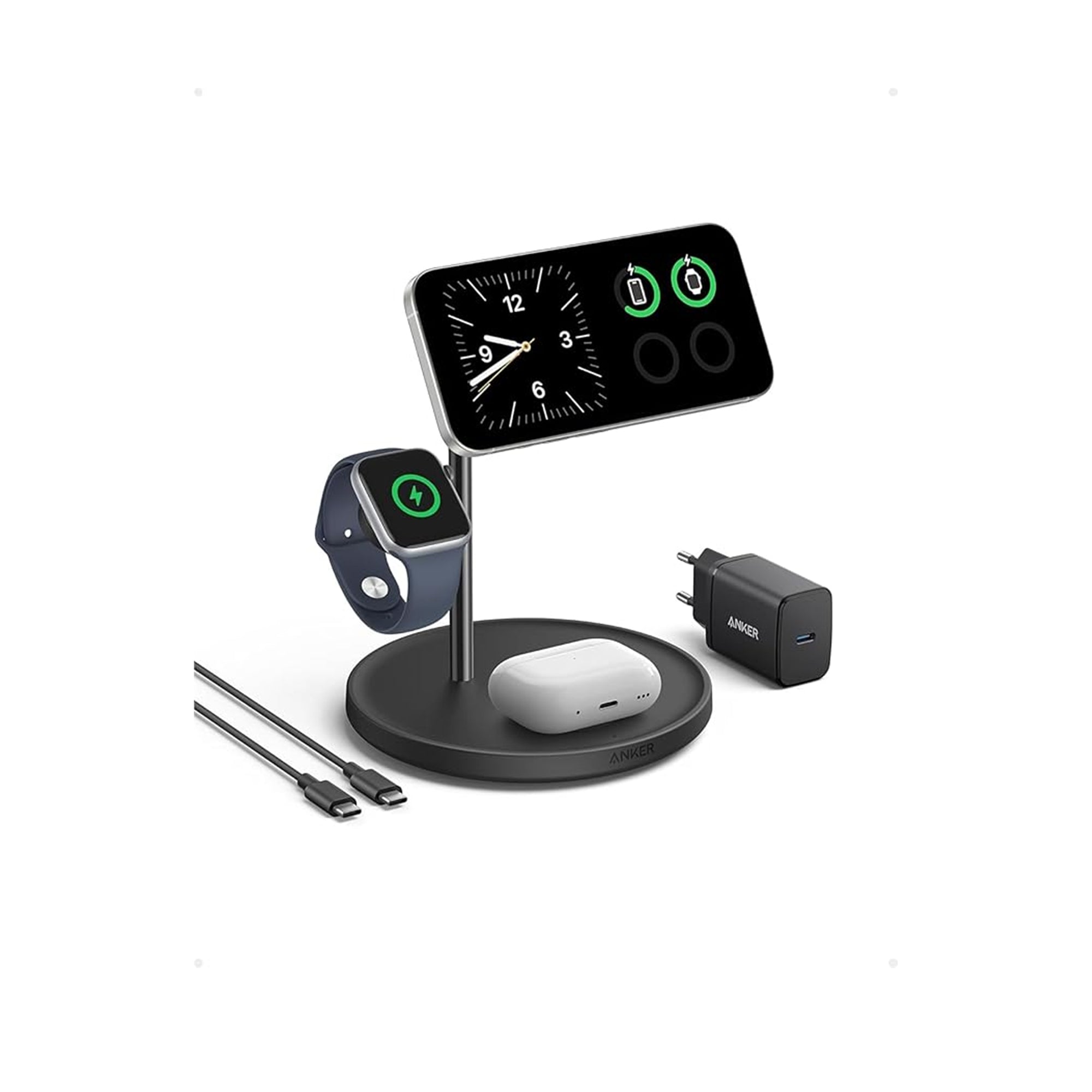 Anker MagGo 3-in-1 Wireless Charging Station 15W Qi2 MagSafe Compatible Stand – Fast Wireless Charger for iPhone & Apple Devices