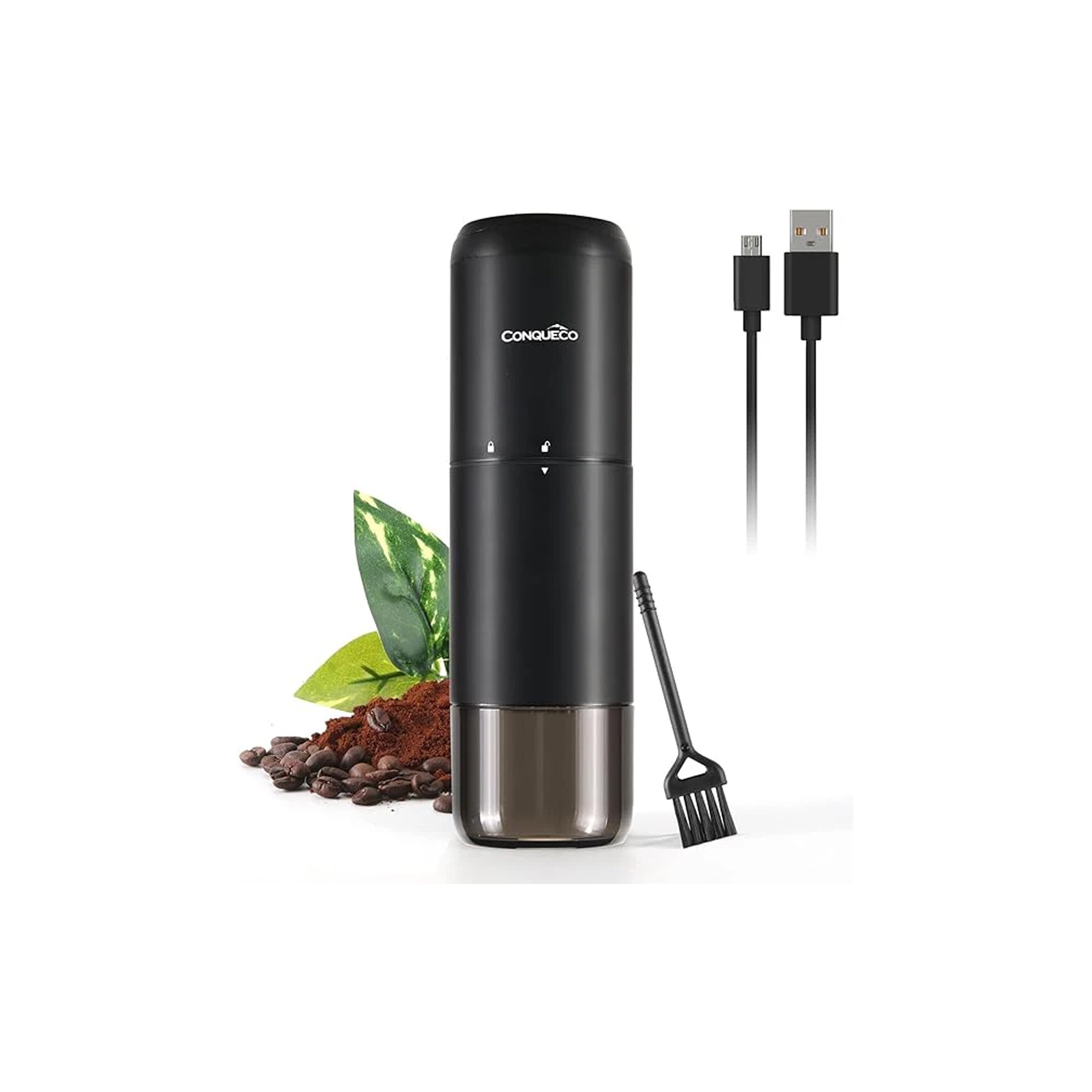 CONQUECO Portable Electric Coffee Grinder Ÿ?? Rechargeable Battery, Professional Conical Grinder for Fine Coffee Grinding, Black