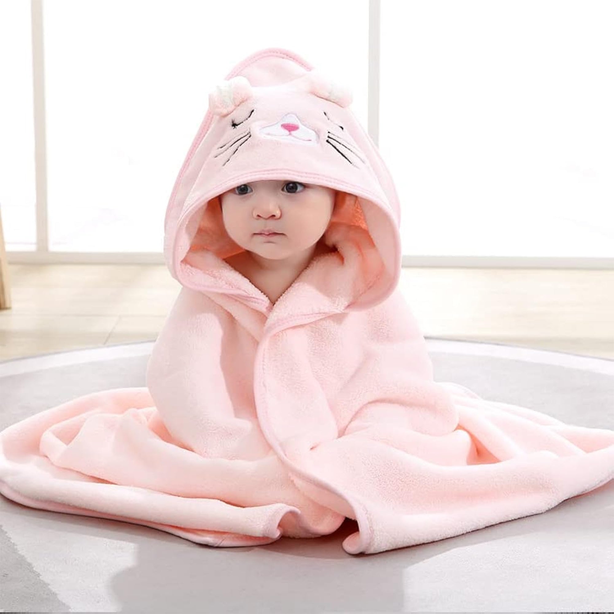 HJB VISSO Baby Hooded Bath Towel – Premium Ultra Soft Microfiber, Super Absorbent Hooded Towel for Baby Girls & Boys (Pink)