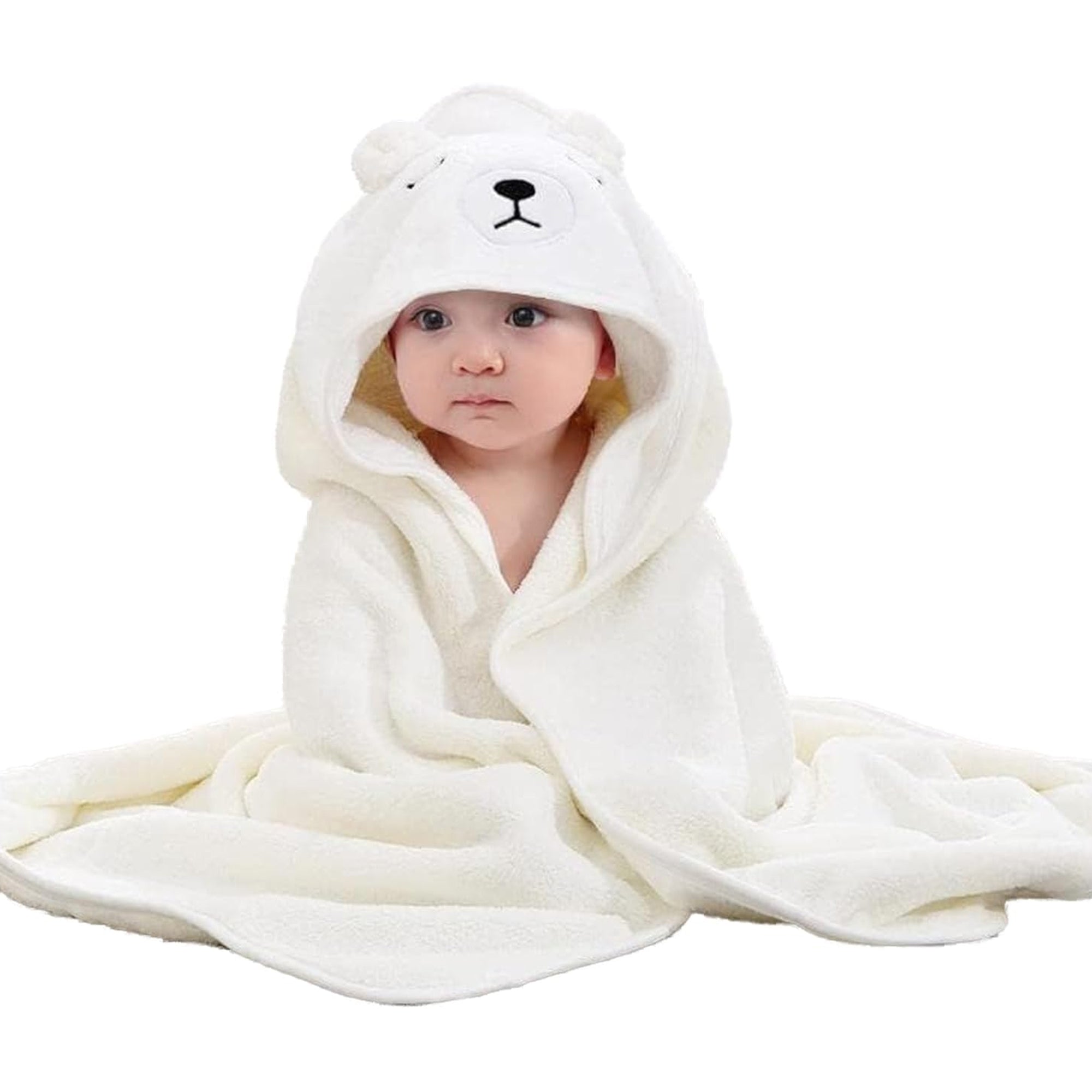 HJB VISSO Baby hooded bath towel,Premium Natural microfiber ultra soft super absorbent for baby girl & boy (White)