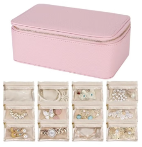 Homarket Jewelry Box with 12 Velvet Bags Ÿ?? Travel Leather Jewelry Case for Girls
