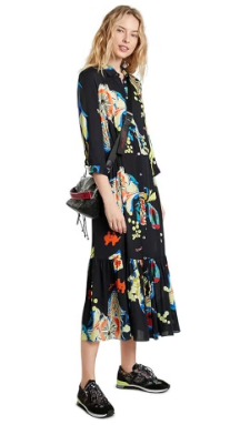 Desigual Womenƒ??s Woven Dress 3/4 Sleeve Black XL, Elegant Lightweight Fabric Dress, Artistic Detailing, Comfortable Feminine Fit, Versatile for Work and Evening Wear