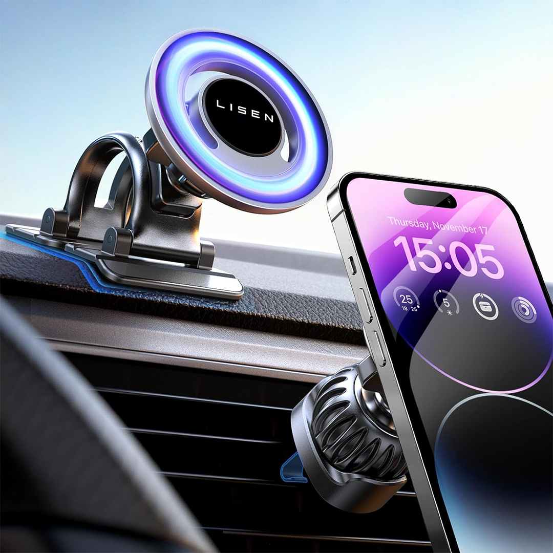 حامل سيارة ماجسيف مغناطيسي قوي LISEN للوحة القيادة للهاتف بدون استخدام اليدين لهاتف iPhone 14 Pro Plus 13 12 لاسلكي أسود