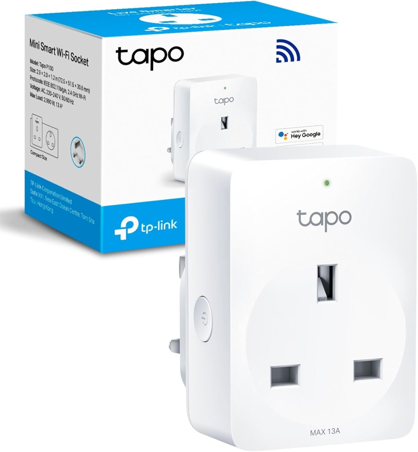 Tapo TP-Link Smart Plug P100 Wi-Fi Smart Socket, Works with Alexa & Google Home, Remote Control, Device Sharing, No Hub Required