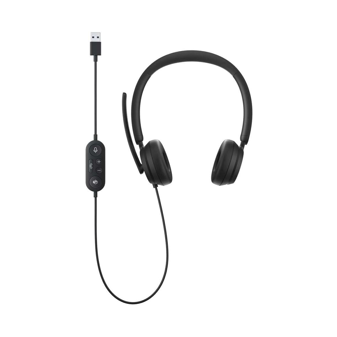 سماعة رأس Microsoft Modern USB-C سلكية ستريو توضع على الأذن مع ميكروفون بخاصية إلغاء الضوضاء، وتوصيل USB-C، وأدوات تحكم مدمجة، متوافقة مع أجهزة الكمبيوتر/ماك/اللابتوب، ومعتمدة لبرنامج Microsoft Teams، لون أسود