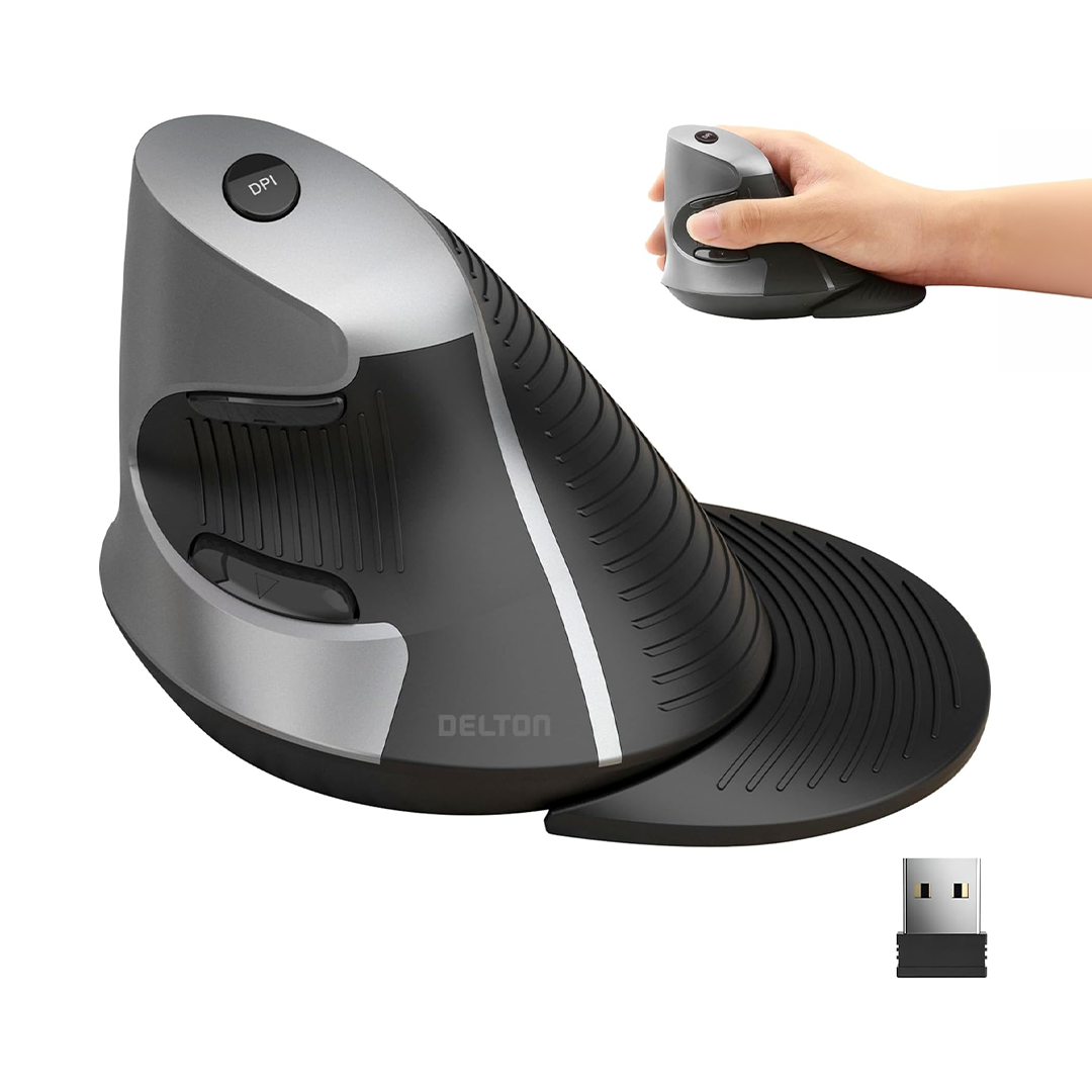 ماوس ديلتون S22 عمودي لاسلكي مريح بتقنية 2.4G USB مزود بـ 6 أزرار، قابل للتعديل DPI ونقرات صامتة