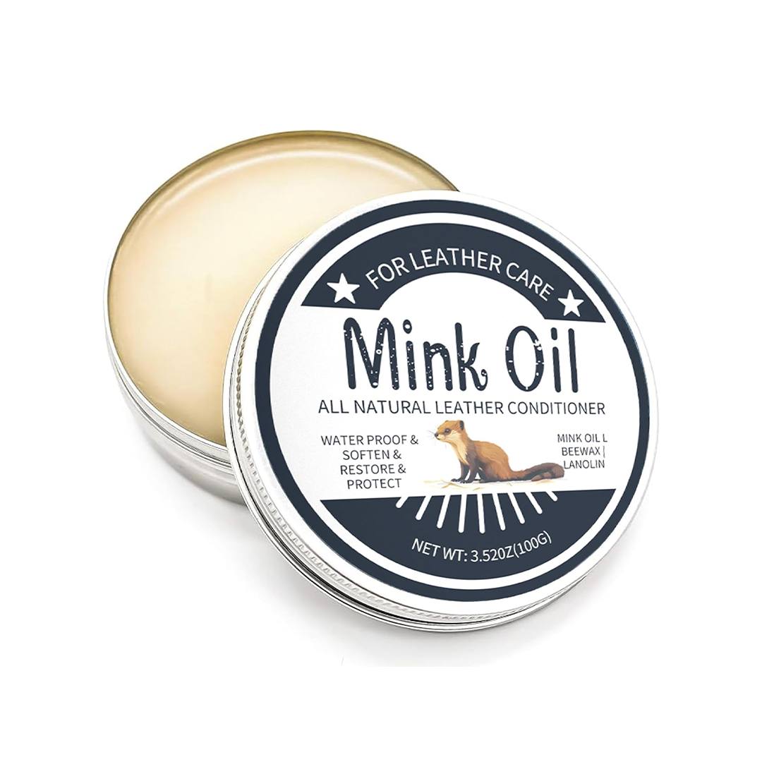 All-Natural Leather Cream & Mink Oil Kit 3.52 oz Leather Conditioner Cleaner with Sponge for Waterproofing, Softening & Restoring Leather Items