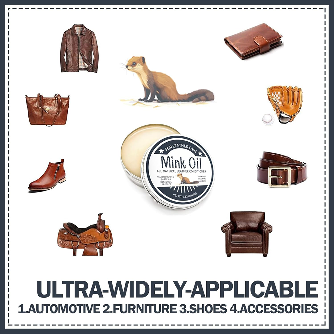 All-Natural Leather Cream & Mink Oil Kit 3.52 oz Leather Conditioner Cleaner with Sponge for Waterproofing, Softening & Restoring Leather Items
