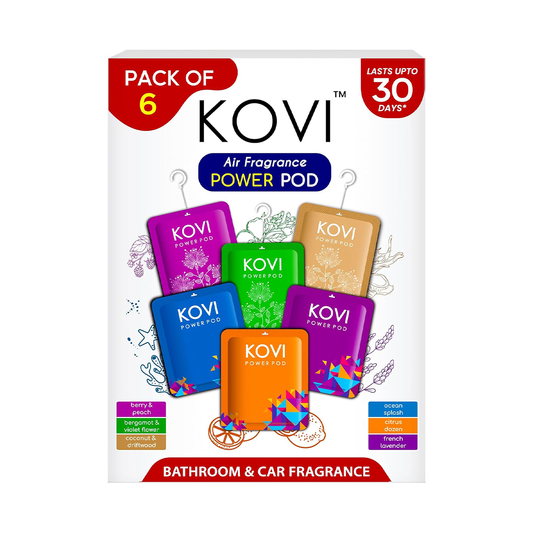 عبوة من 6 قطع من KOVI Air Fragrance Power Pods معطّر جو بالزيوت العطرية يدوم طويلاً للسيارة والحمام | كبسولات مزيلة للروائح الكريهة (10 جرام لكل كبسولة)