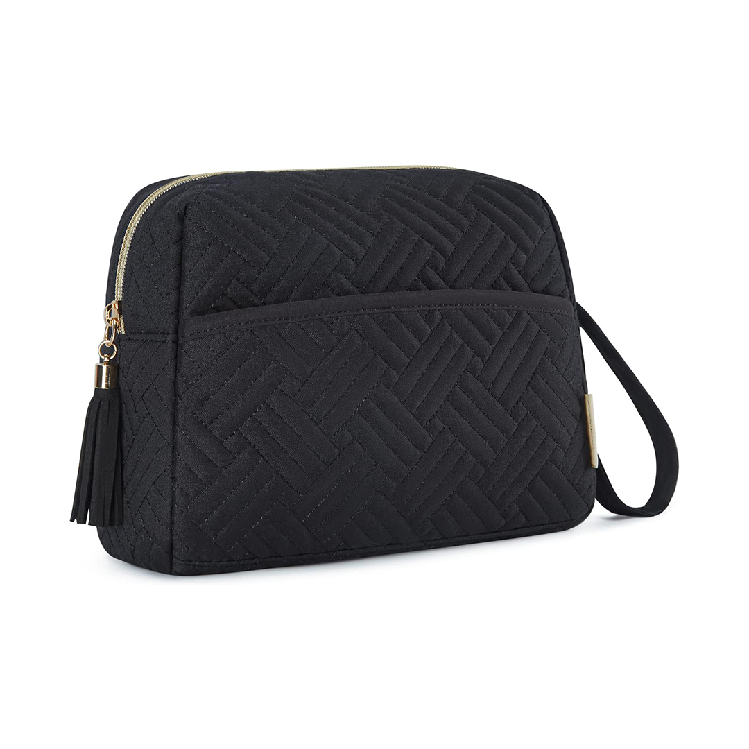 BAGSMART Elegant Roomy Makeup Bag Black Travel Cosmetic Organizer