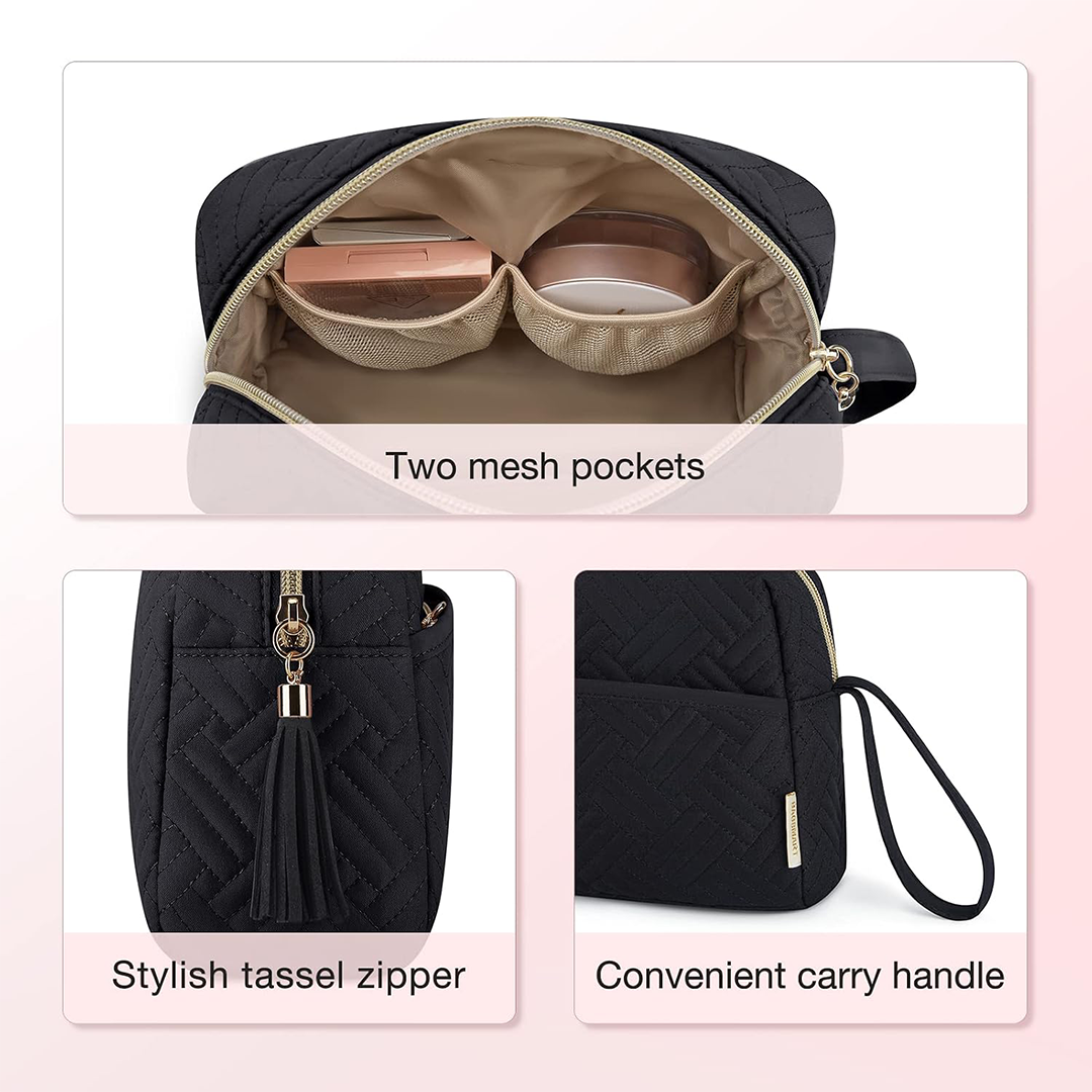 BAGSMART Elegant Roomy Makeup Bag Black Travel Cosmetic Organizer