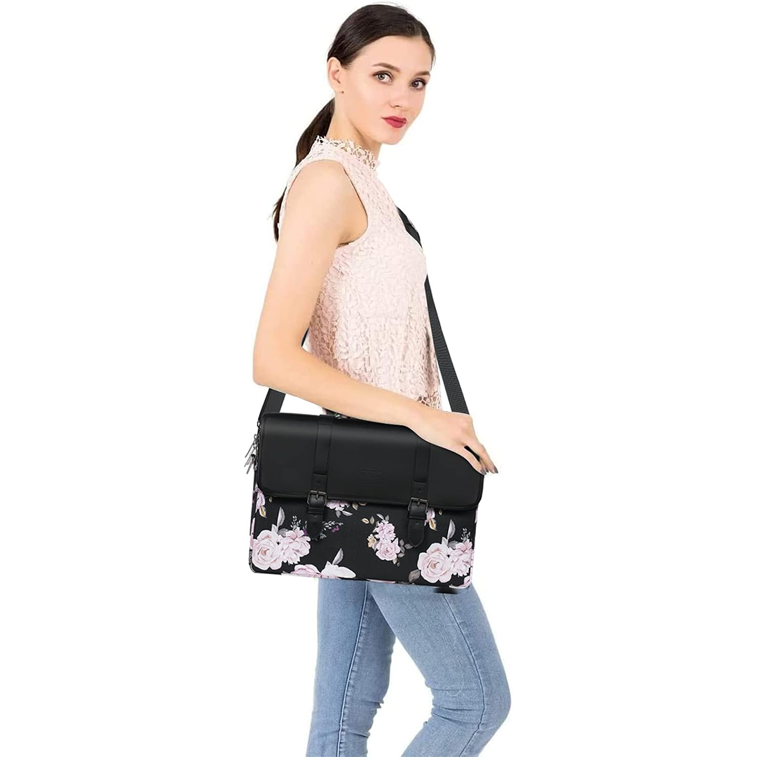 MOSISO Laptop Shoulder Bag for MacBook Pro 16 Inch 2019-2023 and 15-15.6 Inch Notebooks Peony Pattern