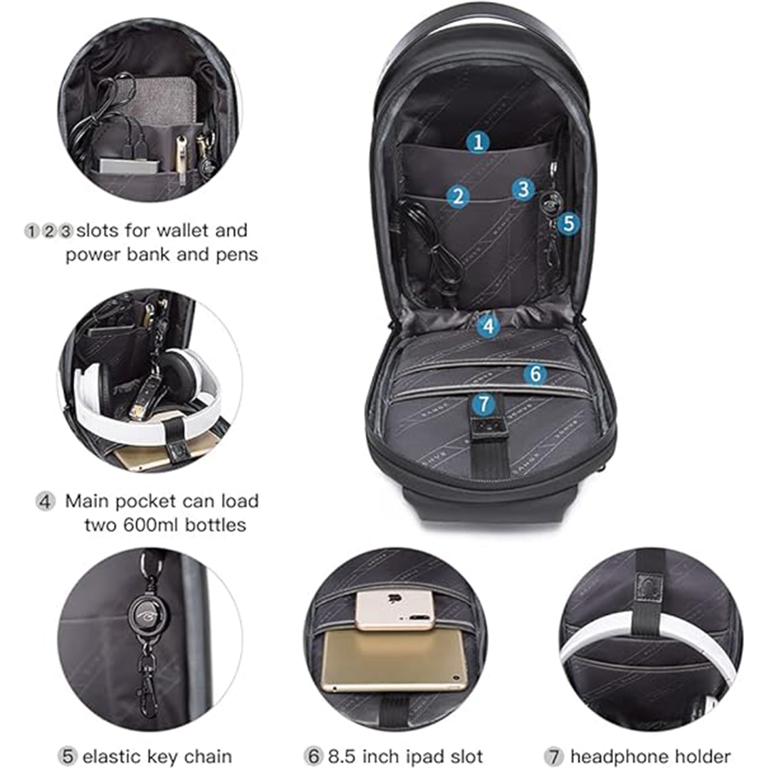 BANGE Sling Bag Waterproof Hiking Travel Shoulder Bag,Safe Protect Hard Shell Crossbody Bag Backpack, Black, Durable