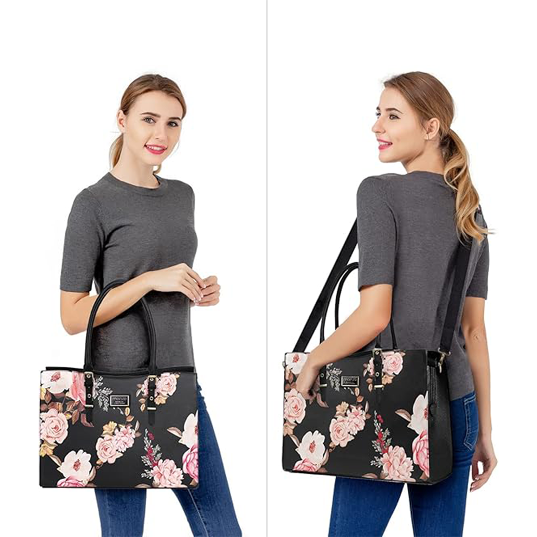 MOSISO Laptop Tote Bag Compatible with MacBook Pro 16 inch 2021 M1 A2485 / 2019-2020 A2141 & 15-15.6 inch Notebook, Peony Waterproof PU Leat