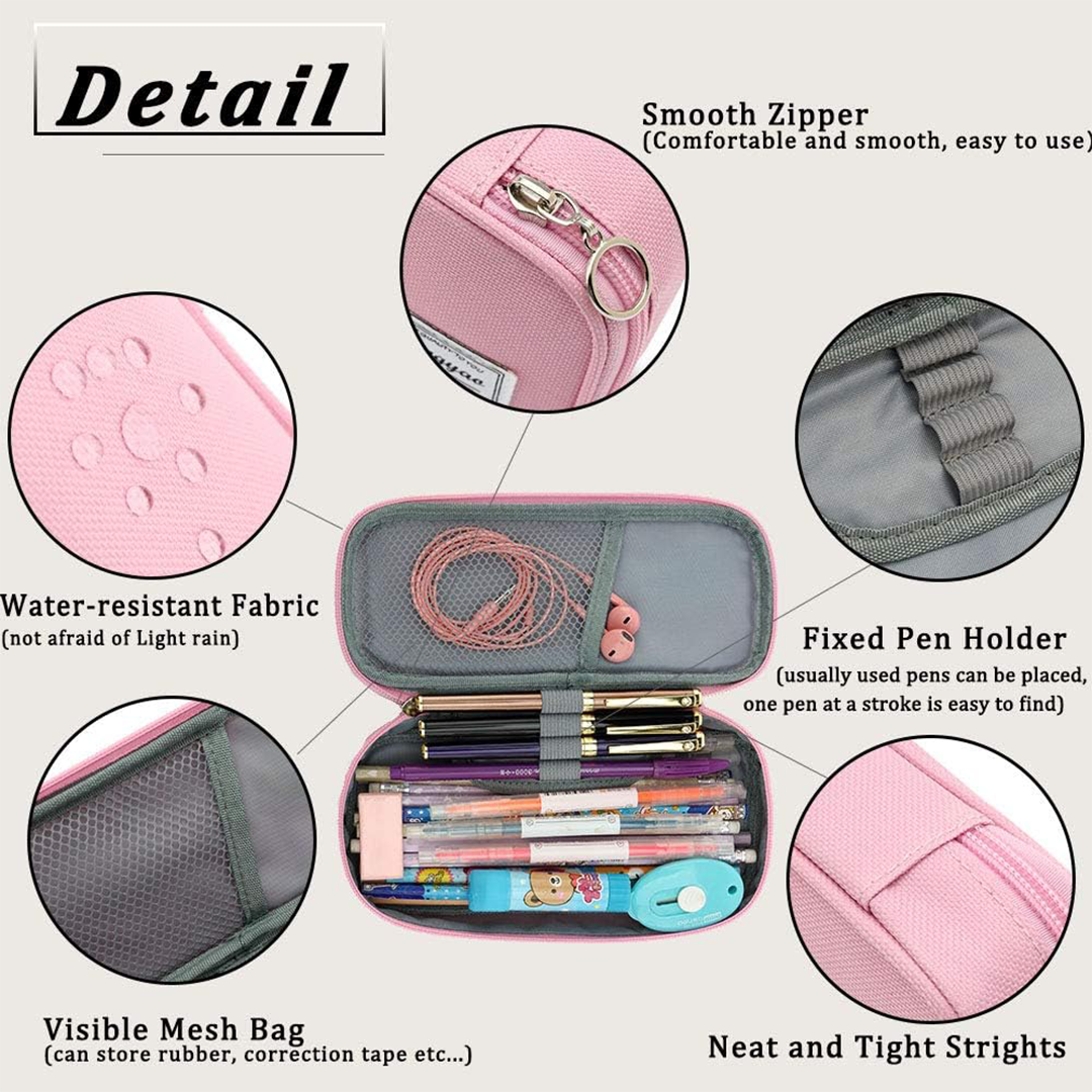 FUXINGYAO Pink Pencil Case Multi Slot Pouch Portable Bag for School and Office