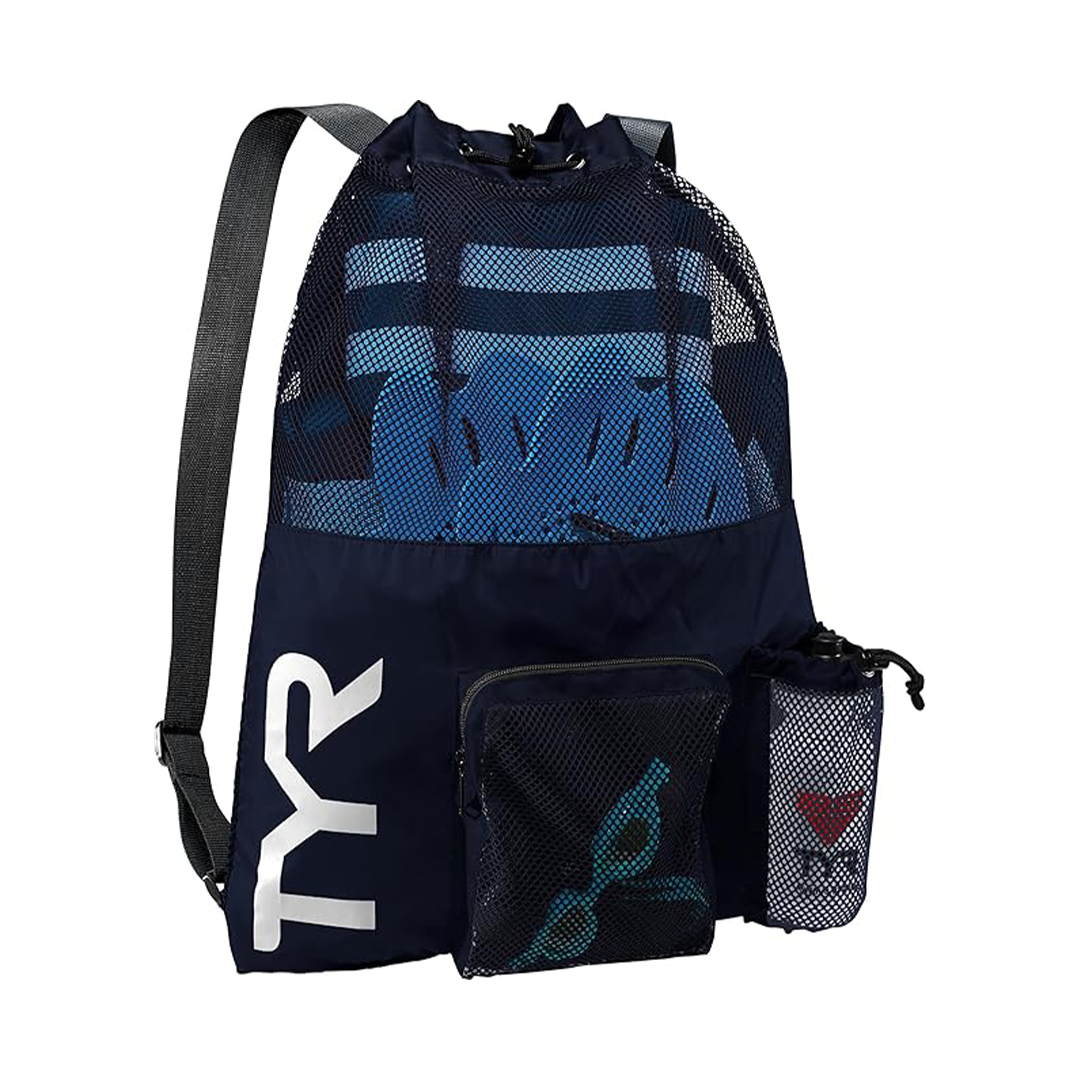 TYR Big Mesh Mummy Backpack 40L Swim & Gym Gear Bag (Black)